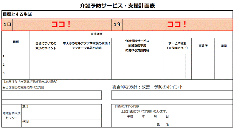 介護予防ケアプラン記入例 文例 1日 1年の目標 70事例 立てよケアマネ 記入例 文例 文言フリー